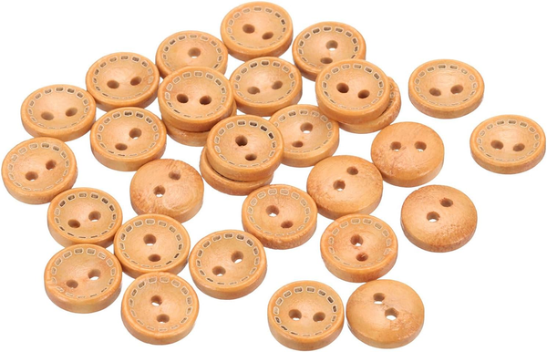 30 StüCk KnöPfe 11Mm HolzknöPfe 2 Loch Buttons, BastelknöPfe Rund NäHknöPfe Schü-image
