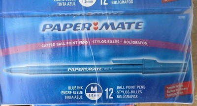 New In Box Paper Mate 12 Blue Ball Point Pens 1.0mm Capped 33111 M