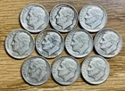 Lot of 10 Ten Roosevelt Dimes 90% SILVER all 1950's Fine F/VF Circulated