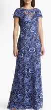 New Tadashi Shoji Embroidered Lace Evening Gown In Blue Violet/ Navy Sz 4 478