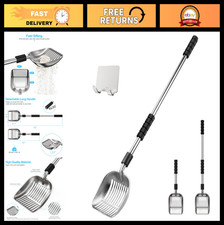 Metal Cat Litter Scoop with Deep Shovel, Detachable Long Handle Holder, Durabl