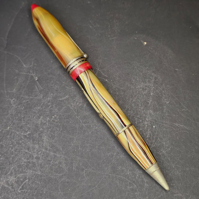 Vintage Banker Butterscotch Deco Band Red Top Fountain Pen & Pencil Combo