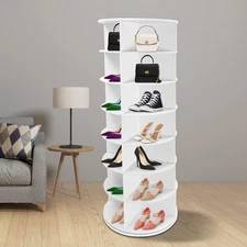 Rotating Shoe Rack Tower 7 Tier Organizer, Revolving 360 White Shoe Rack Storage