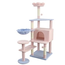 Flower Cat Tree w/ Condo  Hammock, 56in High, Pink, Multi-Level for Cats