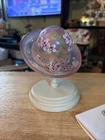 Fenton Glass Pink Hat Floral Handpainted with Stand Signed