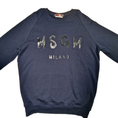 MSGM Milano Logo Sweatshirt Herren M Navy Made In Italy 100% Baumwolle Designer Pullover