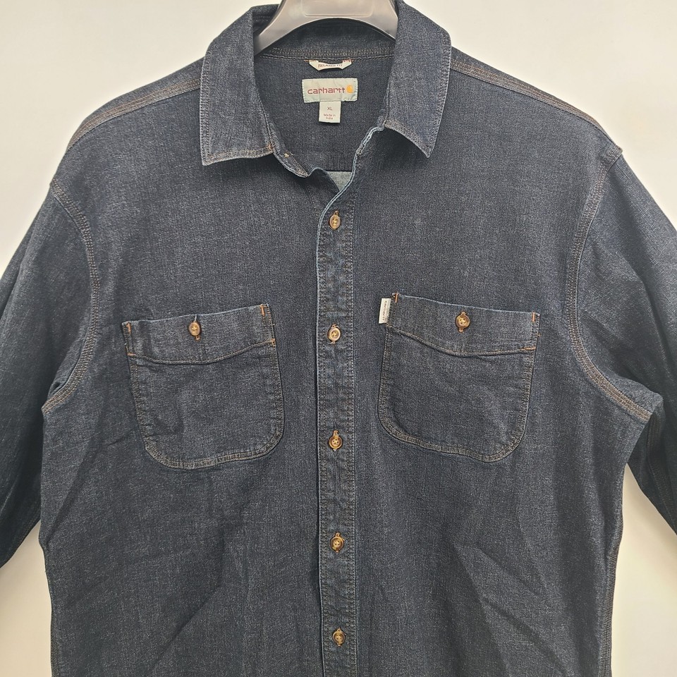 Carhartt Mens Denim XL Shirt, Dark Blue, Button, Relaxed Fit,Chore DMB ...