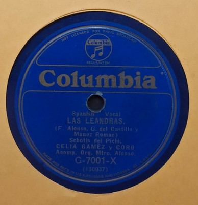 CELIA GAMEZ Y CORO / LAS LEANDRAS / BLUE COLORED 78 RPM RECORD
