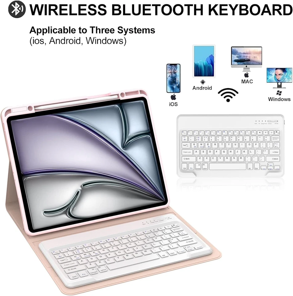 Detachable Bluetooth Keyboard Case for iPad Pro 12.9” 3/4/5/6 Gen - Pink - Image 3 of 4
