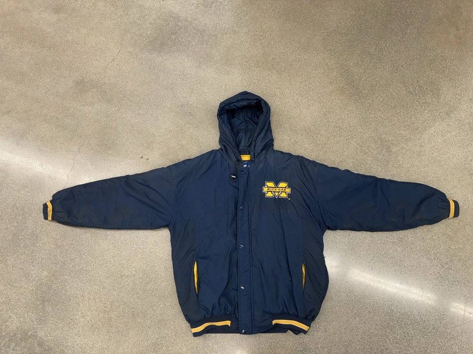 Chaqueta de Colección Años 90 Michigan Wolverines Bordada Starter Cremallera Completa Talla Grande Foto 2 de 4