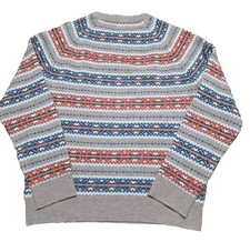 Men's L JCrew Fair Isle 100 Ultra-soft Lambs Wool Sweater Tan, Orange, Teal