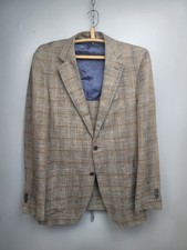 SuitSupply Silk Linen Wool Blazer Jacket Brown Check Mens Size 52 IT / 42 US