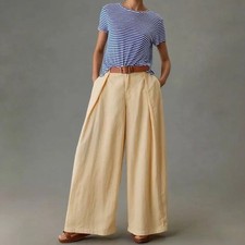 Anthropologie Pilcro Cream Wide-Leg Pleated Balloon Trousers/Pants. Women s 30.