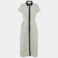 Oscar de la Renta Monochrome Floral Printed Cotton Maxi Dress M