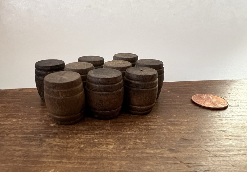 Miniature Wooden Whiskey Barrel Set Model Train Stained