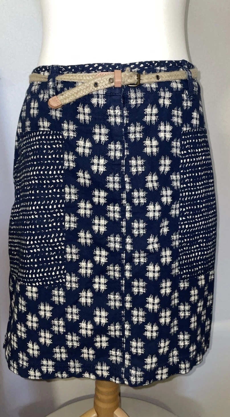 White Stuff Skirt Linen Mix UK 16 Lined Blue Jute Belt Tried On Not Worn