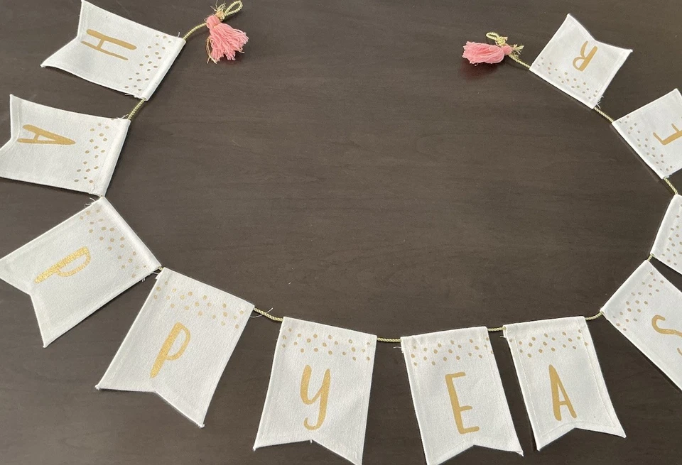 Happy Easter Canvas Bunner White Gold Pink Fabric 60’’ Hanging Easter Decoration - Image 3 of 4