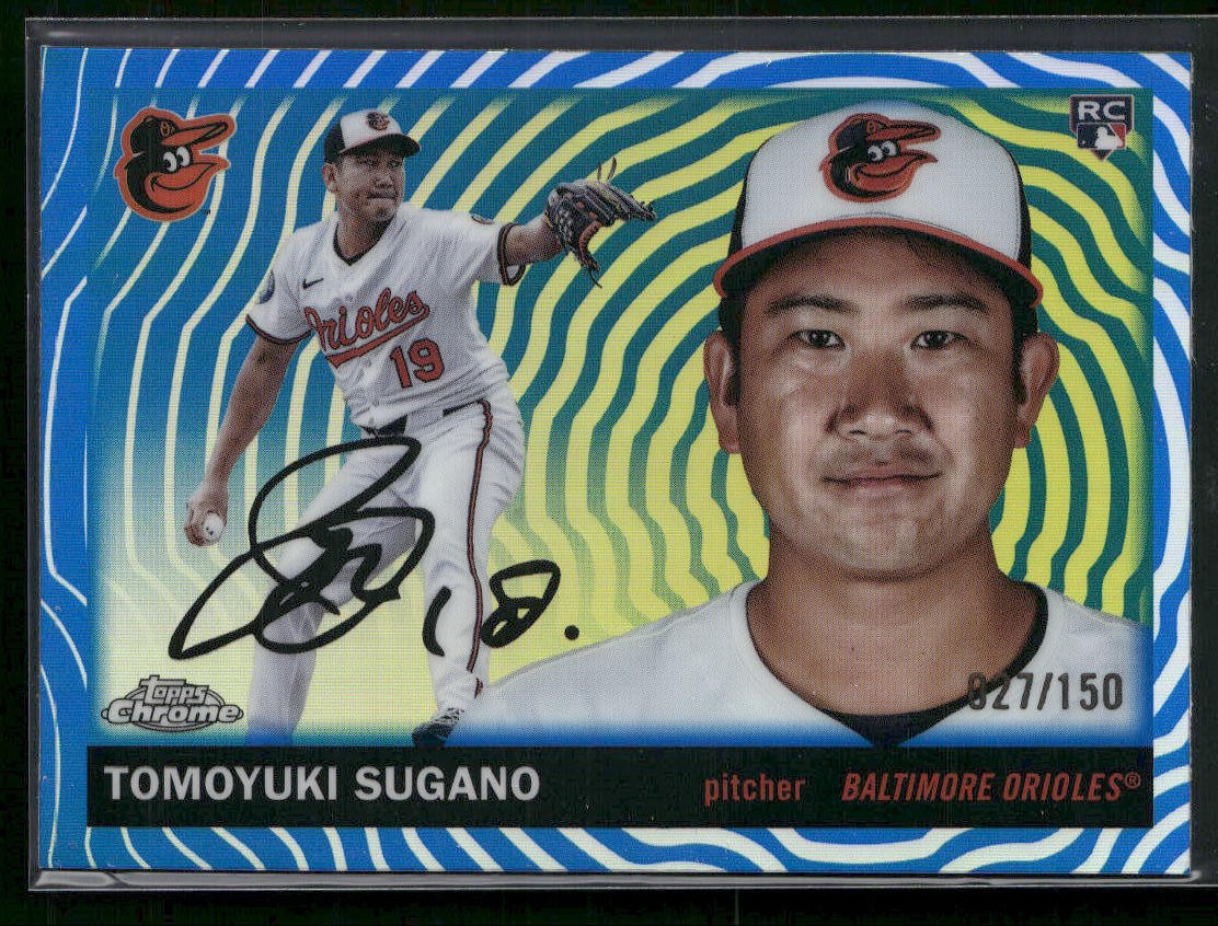 2025 Topps Chrome Platinum #394 Tomoyuki Sugano Blue Vibrations Refractors #/150