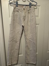 BDG Women's Beige Denim Straight Jeans Light Wash 5-Pocket Button Zip