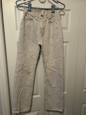 BDG Women's Beige Denim Straight Jeans Light Wash 5-Pocket Button Zip