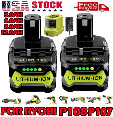 2PCS For RYOBI P108 18V High Capacity Battery 18Volt Lithium-Ion Battery 12.0Ah