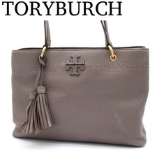 TORY BURCH McGraw Leather Greige Tote Bag Shoulder Bag Tassel Authentic From JP