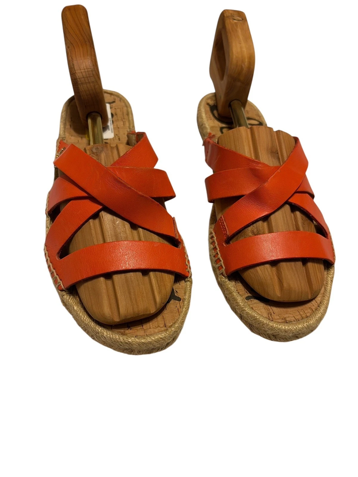 Sam Edelman Orange Leather Strappy Slide Sandals Women's Sz 10 Boho Summer Cork
