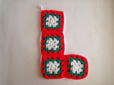 VINTAGE HANDMADE CROCHETED GRANNY SQUARE CHRISTMAS STOCKING 15 , Holiday Home