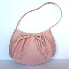 Olga Berg PINK SATIN BAG Shoulder Dusty Rose Small Bow Elegant Neutral Blush Bag