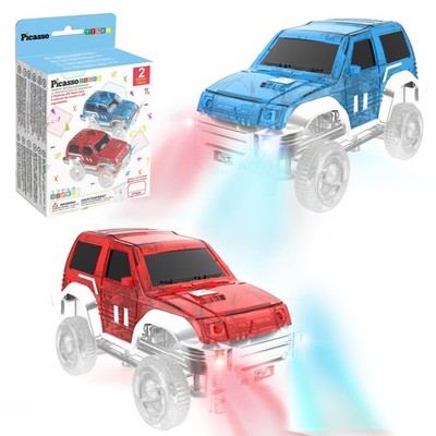 PicassoTiles 2pc Magnetic Toy Car Set - Compatible w/ Magnet Race Tracks