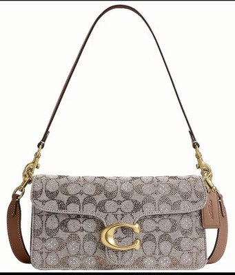 COACH Tabby Shoulder Bag Signature Canvas Brown Tan Gold Tone C Turnlock
