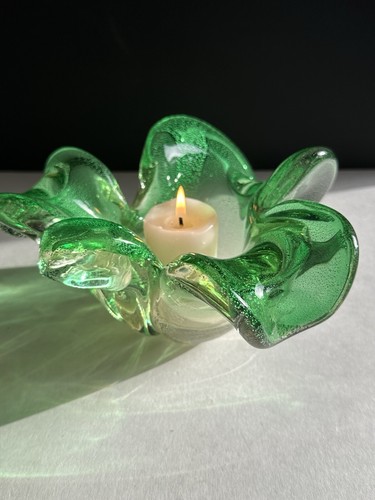 Murano Art Glass Bowl Kelly Green Shamrock Clover Silver Aventurine 1960’s Italy - Picture 15 of 24