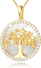 Gold Tree of Life Necklace for Women Gold Plated Sterling Silver Genuine Mother