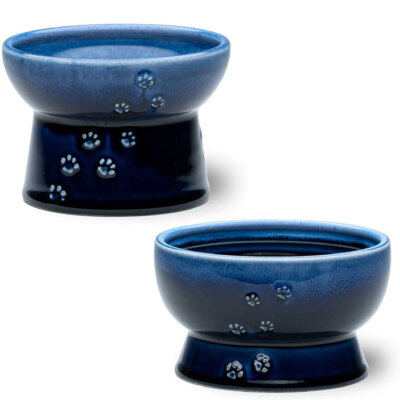 Necoichi Cat Porcelain Raised Food Bowl Water Bowl Blue Handmade MADE IN JAPAN