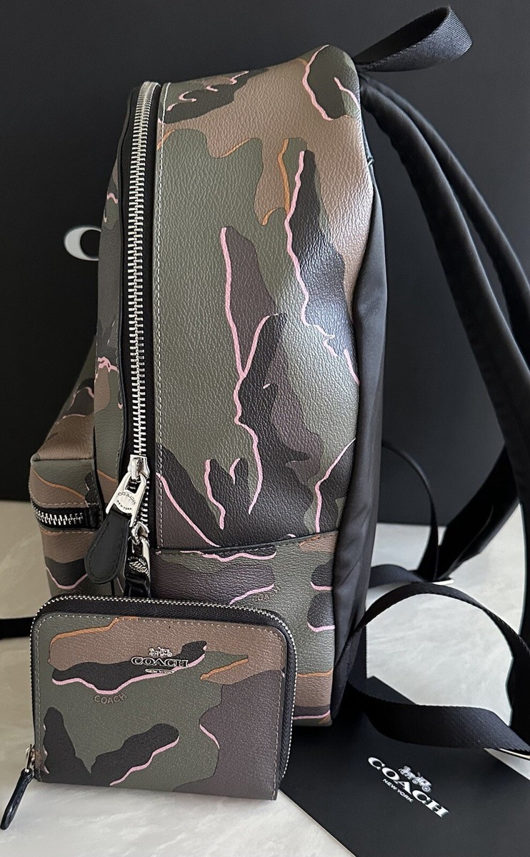 COACH CHARLIE CAMO GREEN/PINK/MULTI MEDIUM BACKPACK & WALLET COACH CHARLIE CAMO GREEN/PINK/MULTI MEDIUM BACKPACK & WALLET