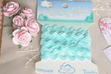 ~ VINTAGE Gorgeous Baby Sky Blue RICK RACK TRIM ON CARD  2Y ~