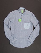 HUGO BOSS Men's Bolieno Blue Slim Fit Contrast Pocket Geo Print Shirt NWT 185