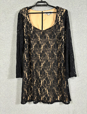 Vicky Tiel Dress Womens Plus Size 1X Black Lace Cocktail Party Long Sleeve