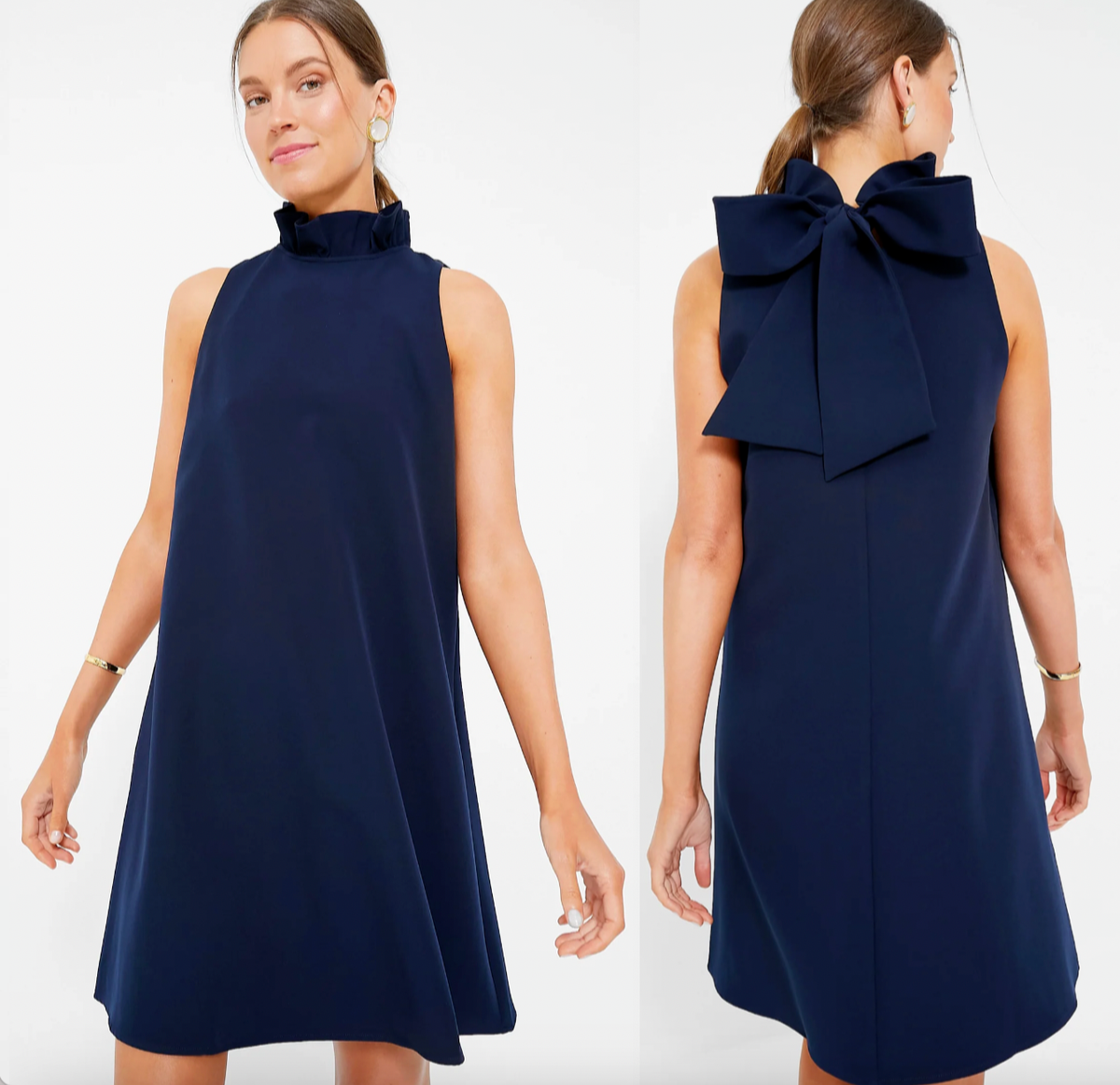 tuckernuck graduation dress Navy Blue Blythe M Sleeveless Ruffle Collar Bow Cocktail Party Ethereal