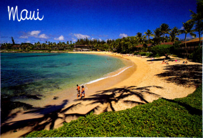 Postkarte Maui Napili Bay Spaziergänge schattige palmengesäumte Strand Sand Insel Paradies USA