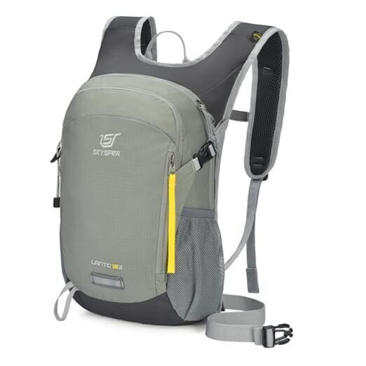 Small Hiking Backpack 15L Lightweight Travel Daypack for Camping Lightgray