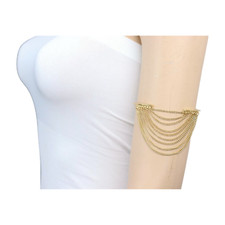 Women Gold Plated Metal Chain Upper Arm Cuff Bracelet Chain Multi Wave Accessory