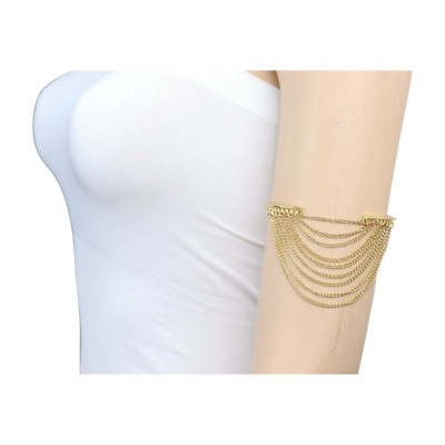 Women Gold Plated Metal Chain Upper Arm Cuff Bracelet Chain Multi Wave Accessory