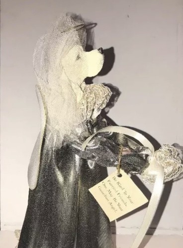 Dog Guardian Angel W/Message, “Two Sisters & Co” Shiny Silver Dress Ceramic Head - Picture 12 of 15