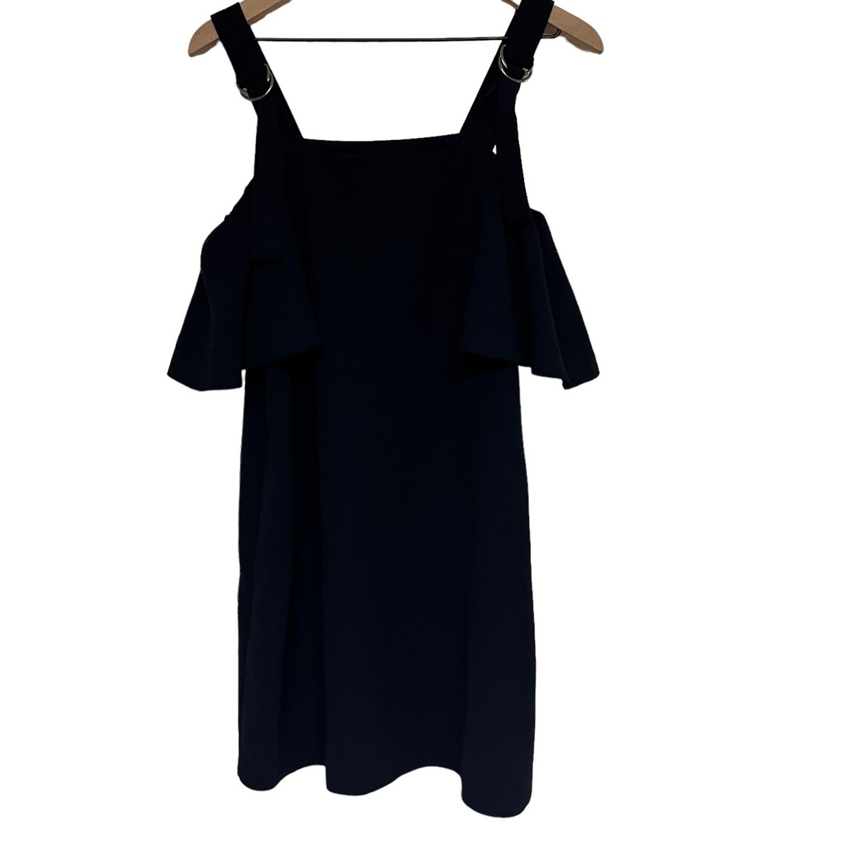 Topshop Navy Blue Off the Shoulder Mini Dress Womens size Buckle Straps