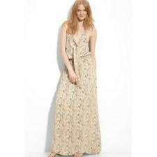 Parker Georgette 100% silk maxi dress chevron halter sleeveless Size S