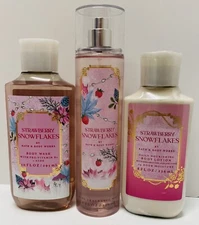 Bath & Body Works Strawberry Snowflakes 3 Piece Set Shower Gel Lotion Mist