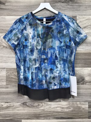 Lululemon Quick Pace Short Sleeve Size 8 Sun Dazed Multi Blue / Super Dark 03065
