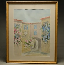 ISABELLE BIJELIC Original Vintage Signed European Cityscape Watercolor Painting
