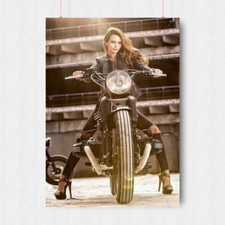 SUPER HOT SEXY GIRL ON MOTORBIKE POSTER MOTORCYCLE PRINT A3 A4 SIZE